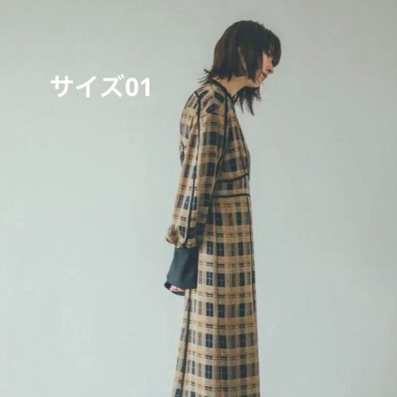 NWT Clane Checked Piping Long Sleeve Maxi Dress - Picture 4 of 16